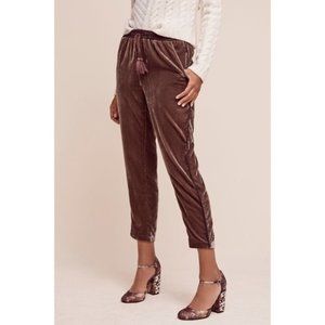 Anthropologie Elevenses Velvet Cropped Pants M Brown Bohemian Hippie Tassels